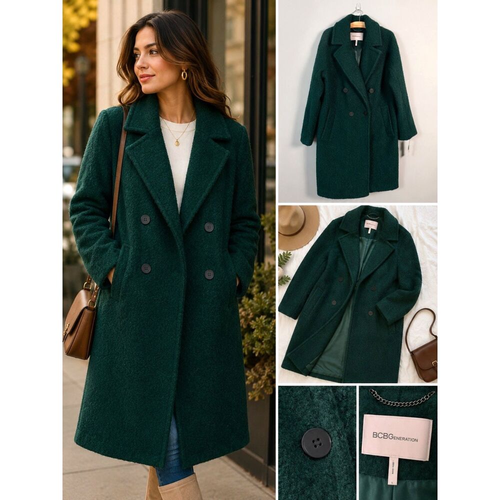BCBGeneration Emerald Green Bouclé Coat NWT Double Breasted Size L